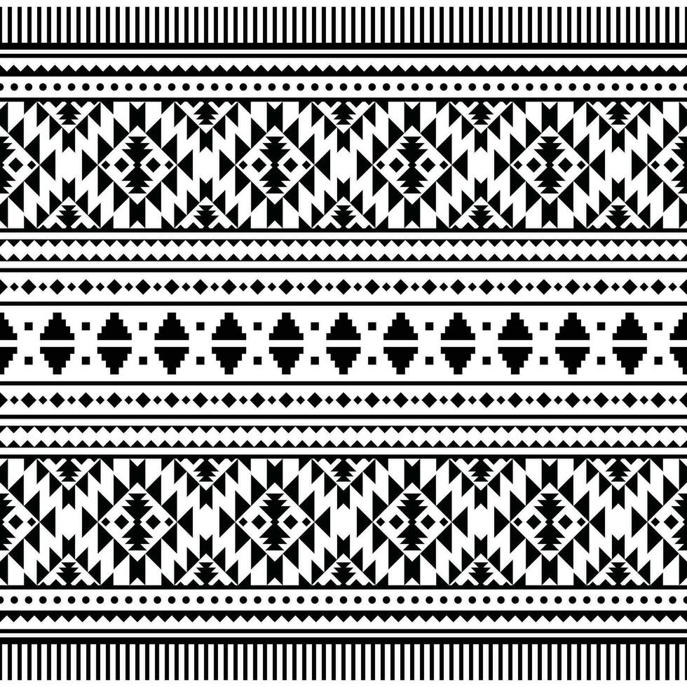 Native pattern design in geometric abstract style of tribal Aztec and Navajo. Seamless ethnic pattern design for textile and fabric print. Black and white colors. vector