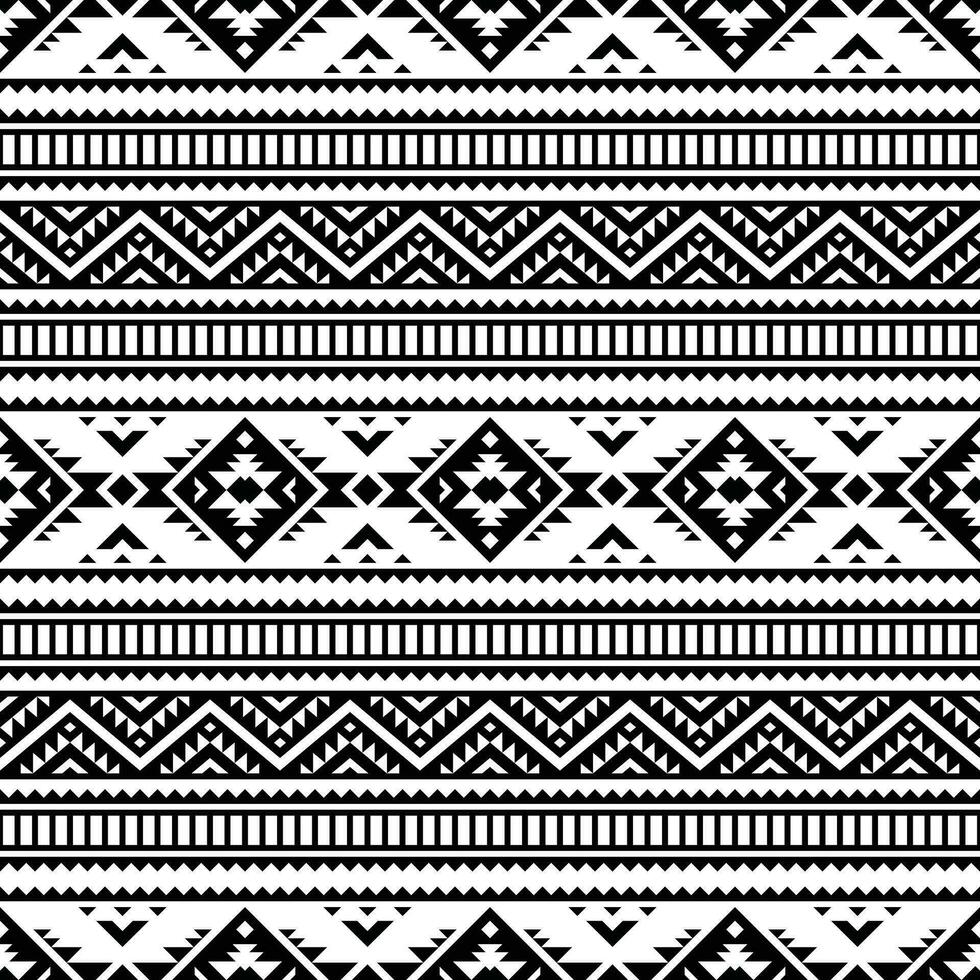 Geometric vector illustration design for fabric print and decoration. Seamless ethnic pattern. Tribal Aztec style. Black and white colors.