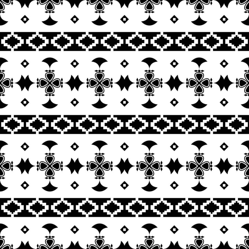 Geometric seamless stripe pattern with Aztec tribal motifs in black and white colors. Abstract background in ethnic style. Design for textile template and print fabric. vector