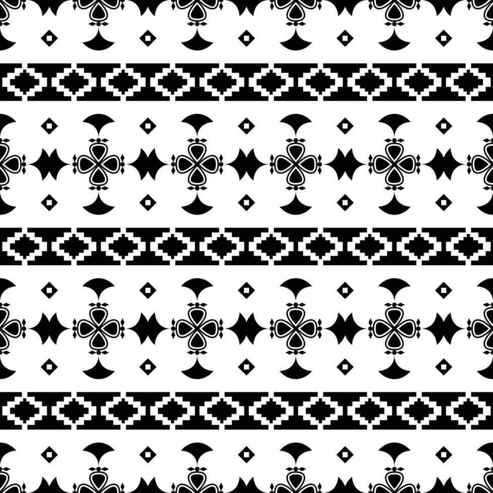 Geometric seamless stripe pattern with Aztec tribal motifs in black and white colors. Abstract background in ethnic style. Design for textile template and print fabric. vector