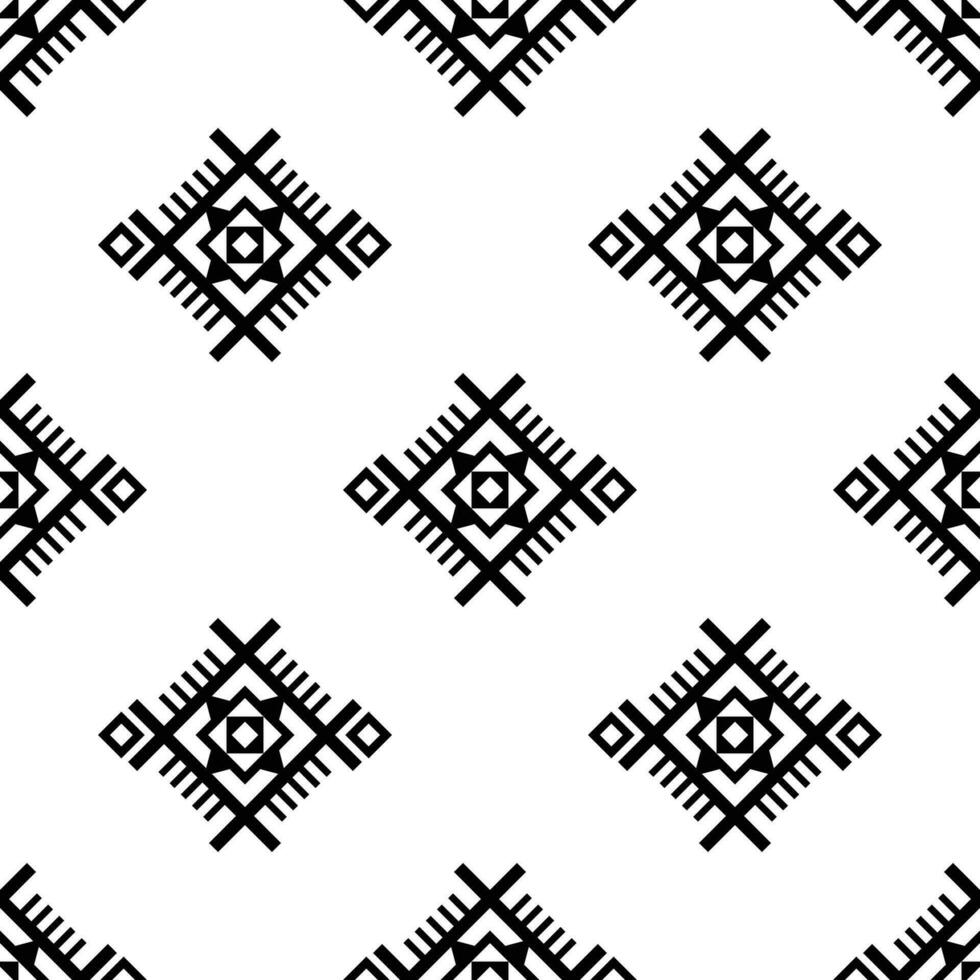 Tribal seamless vector texture. Ethnic style geometric abstract repeat pattern. Black and white colors. Design for textile, template, fabric, weave, cover, carpet, decoration, tile.