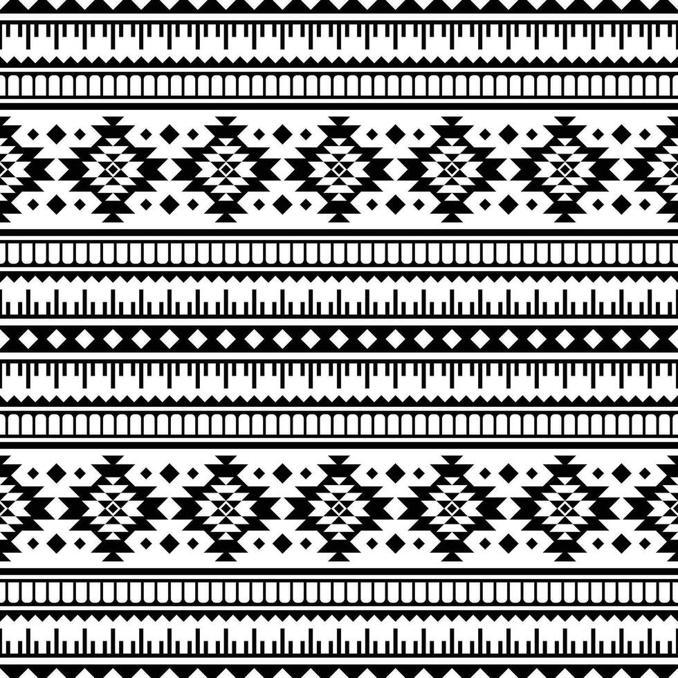 Vector illustration with ethnic style design. Seamless geometric pattern design for textile and fabric print. Navajo and Aztec tribal motifs. Black and white colors.