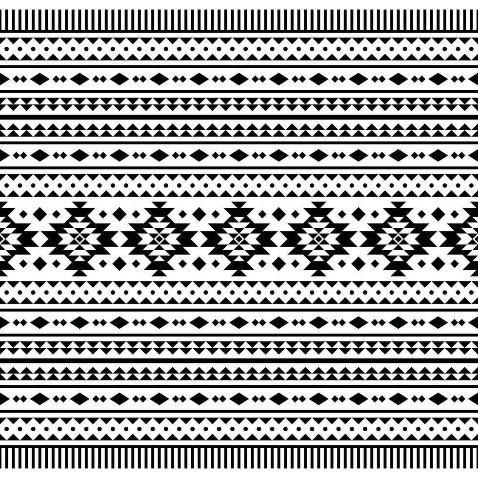 Seamless ethnic pattern style of Navajo tribal with geometric shapes. Native American motifs design for textile and fabric print. Black and white colors. vector