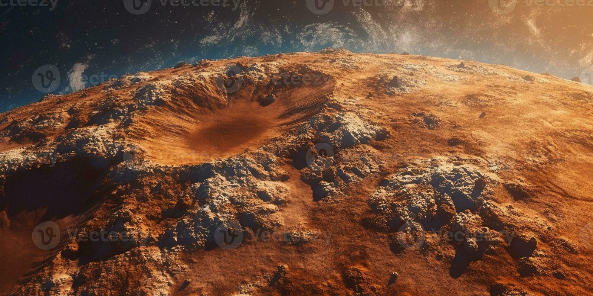 Generative AI, another alien planet surface relief, moon crater. Space background photo