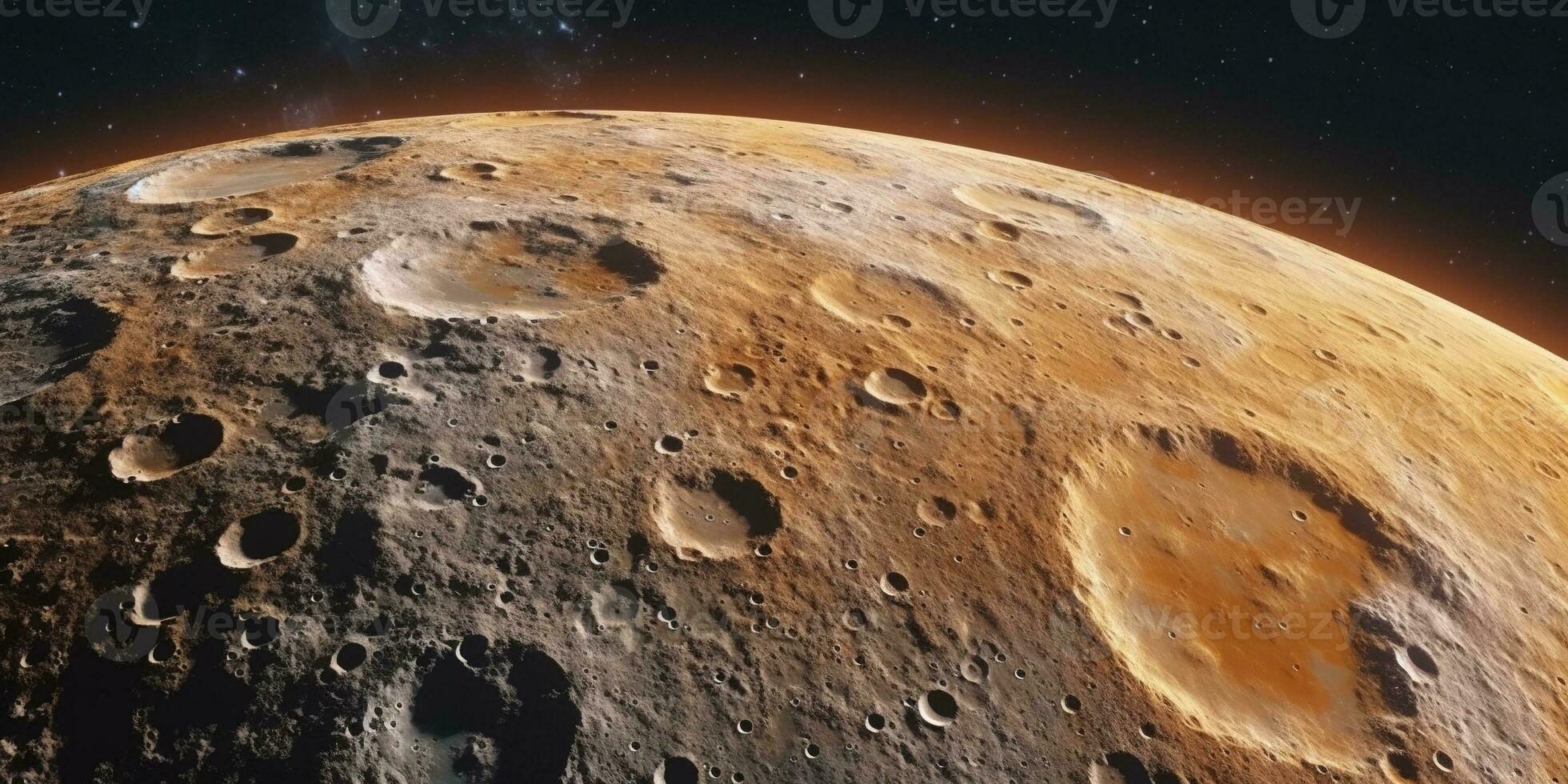 Generative AI, another alien planet surface relief, moon crater. Space background photo