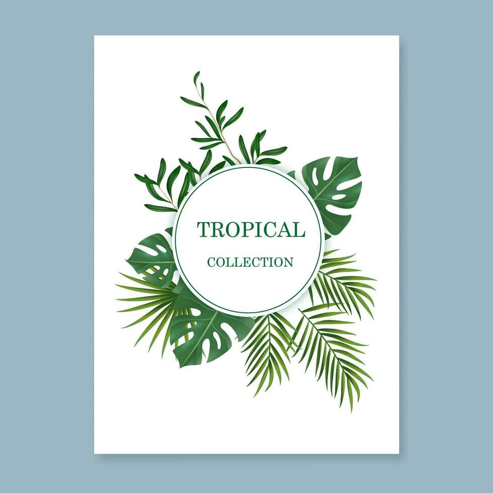 Vector banners with green tropical leaves. Exotic botanical suitable for posters, greeting cards, banners, or invitation