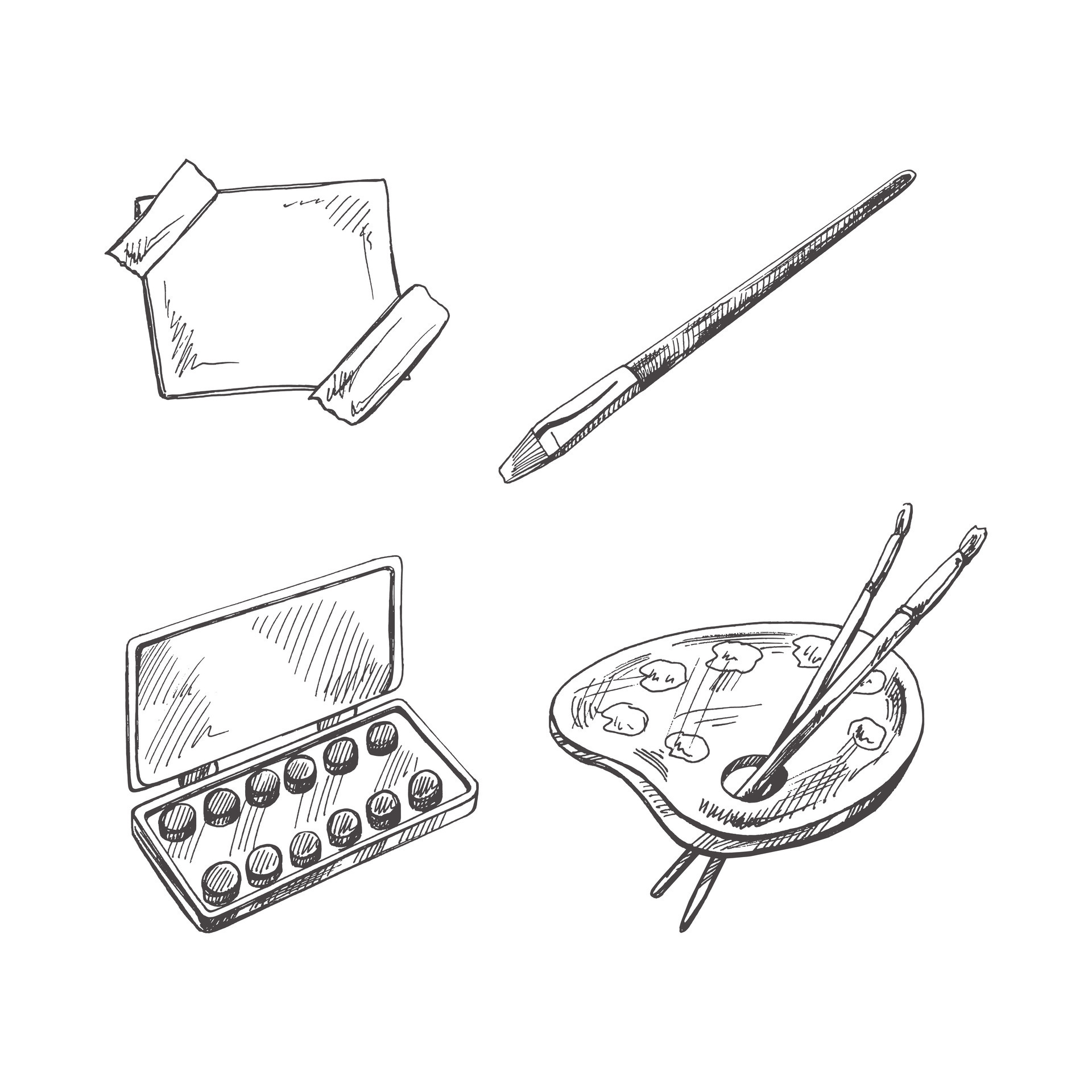 Drawing And Painting Supplies Vector Icons Set Hand Drawn Sketch Of Artist  Tools Paint Brushes Pencil Palette With Tubes Pen And Canvas Or Easel  Isolated Objects Vector Vintage Illustrations Stock Illustration - Download  Image Now - iStock