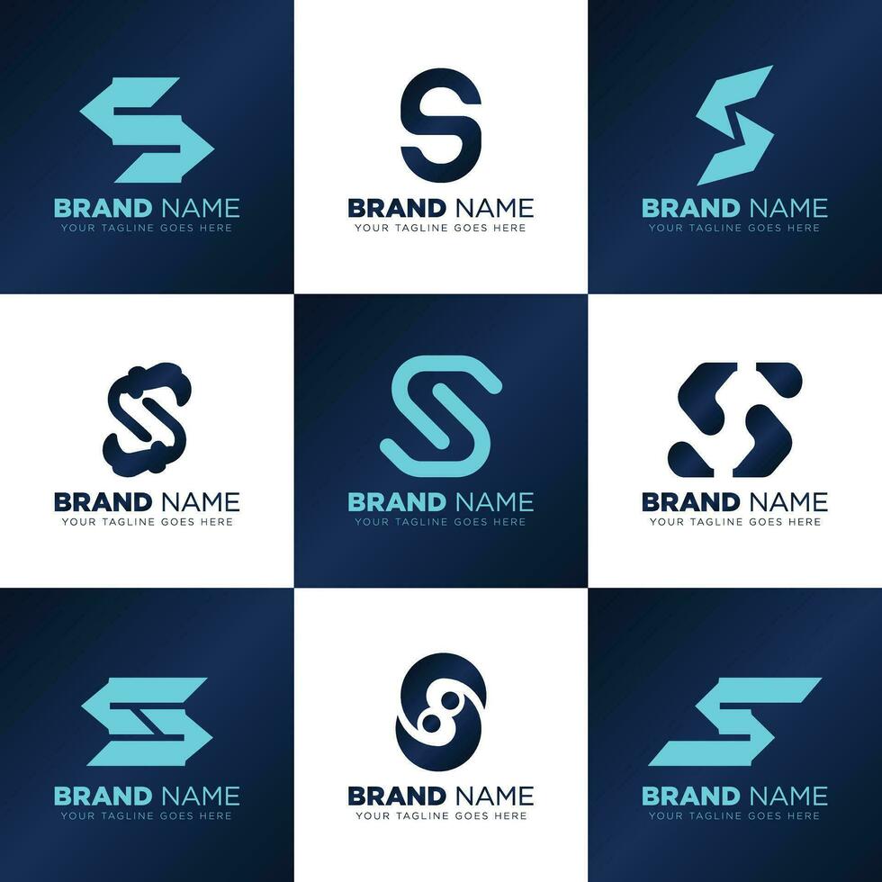 initial letter s or ss minimal logos set of 9 icons vector