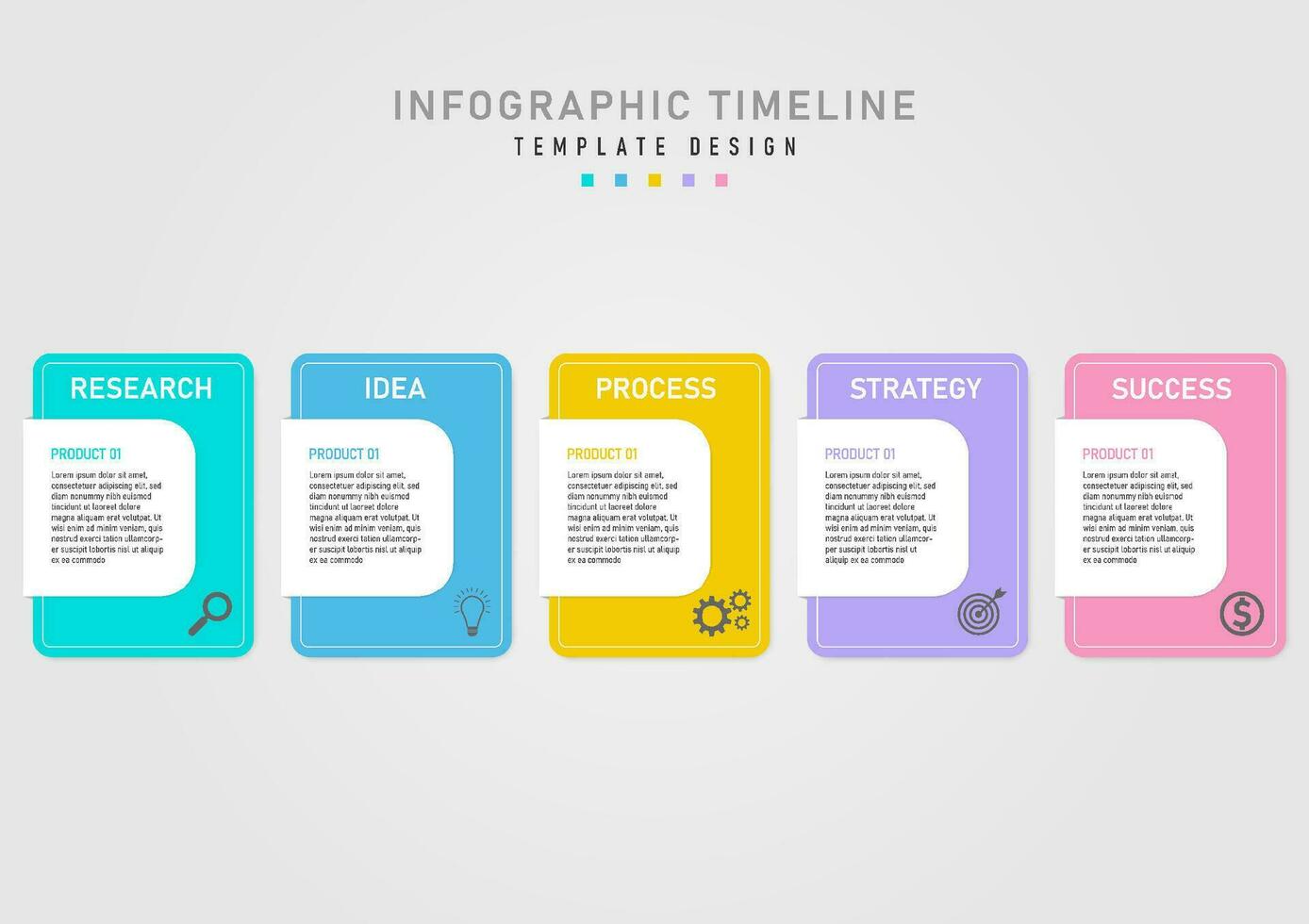 infographic 5 steps business plan for success template multi colored squares There is a letter at the top. Below the icon in the right corner White square in the center with letters vector