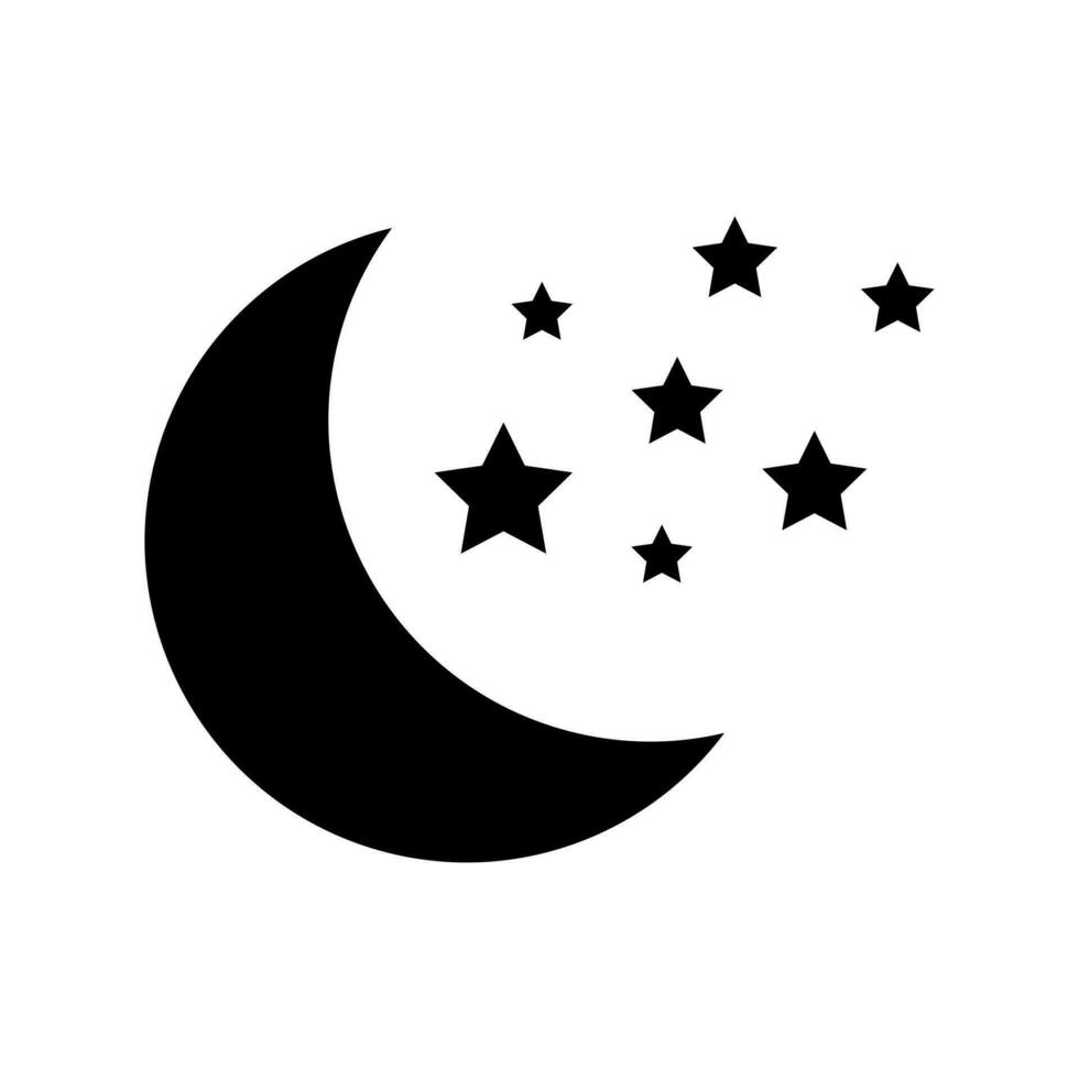 Crescent moon with stars icon on white background. Night icon. Crescent moon icon. Minimalist style. vector