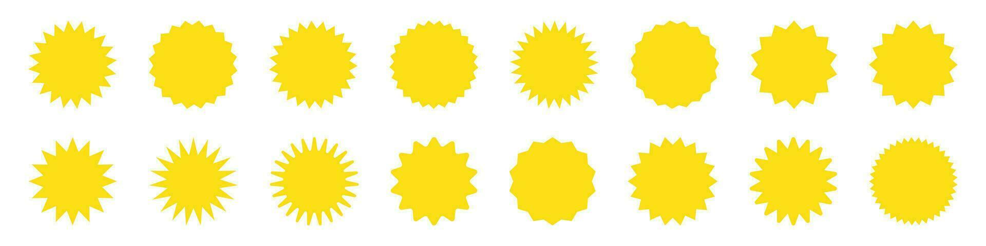 Yellow shopping labels collection. Special offer price tag. Sale or discount sticker. Supermarket promotional badge. Sunburst icons. Stock vector. vector