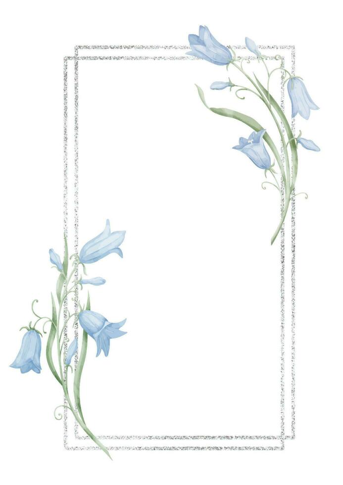 Frame with Bluebell Flowers. Hand drawn watercolor illustration with