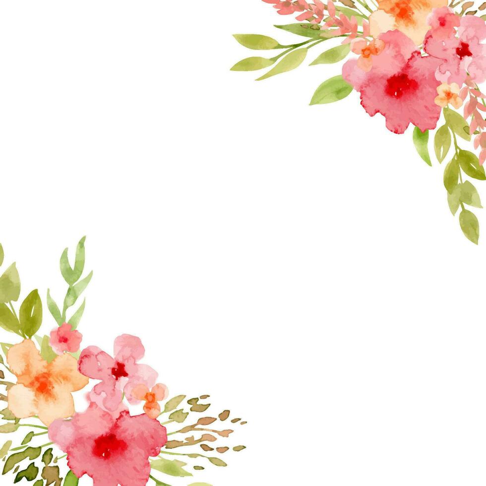 floral cuadrado marco con rojo y naranja flores mano dibujado acuarela ilustración con resumen plantas en aislado antecedentes. vistoso botánico modelo para saludo tarjetas o Boda invitaciones vector