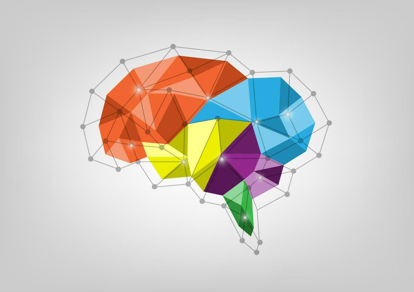 Abstract colorful polygonal human brain on gray background. Vector illustration