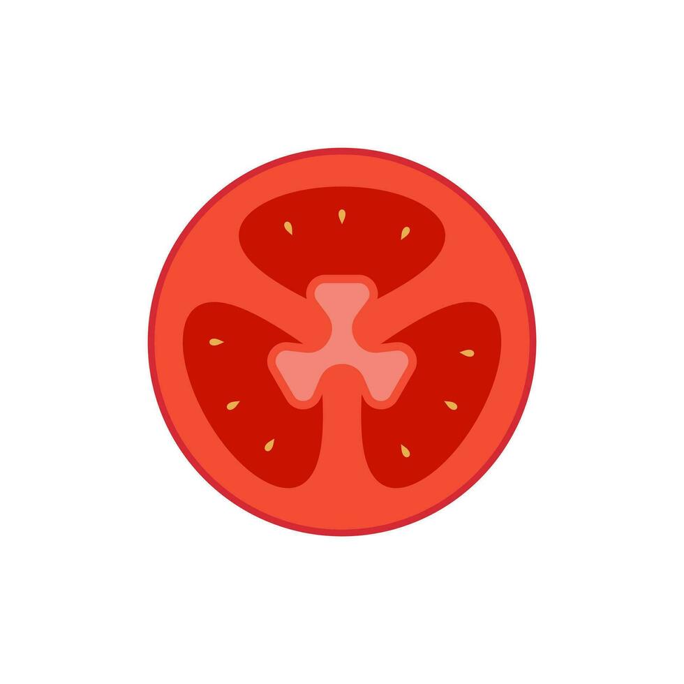 Slice of red tomato flat design vector illustration isolated on white