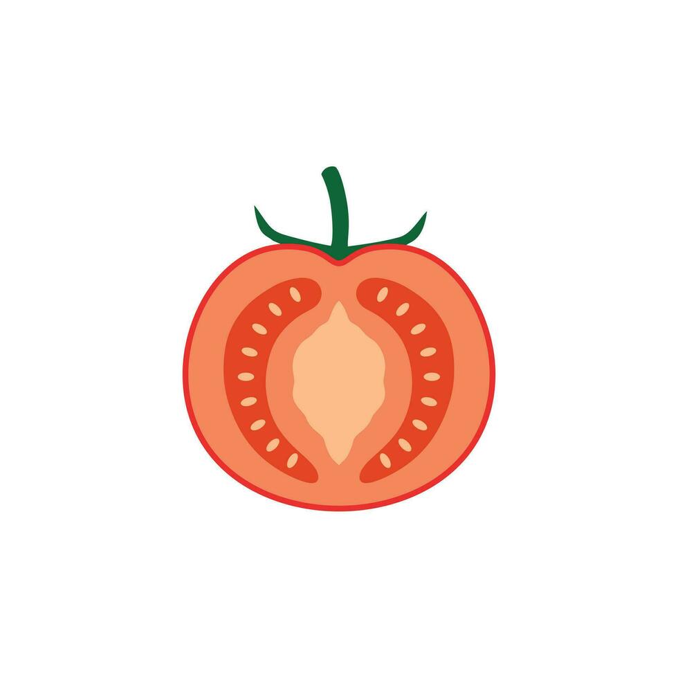 Slice of red tomato flat design vector illustration isolated on white