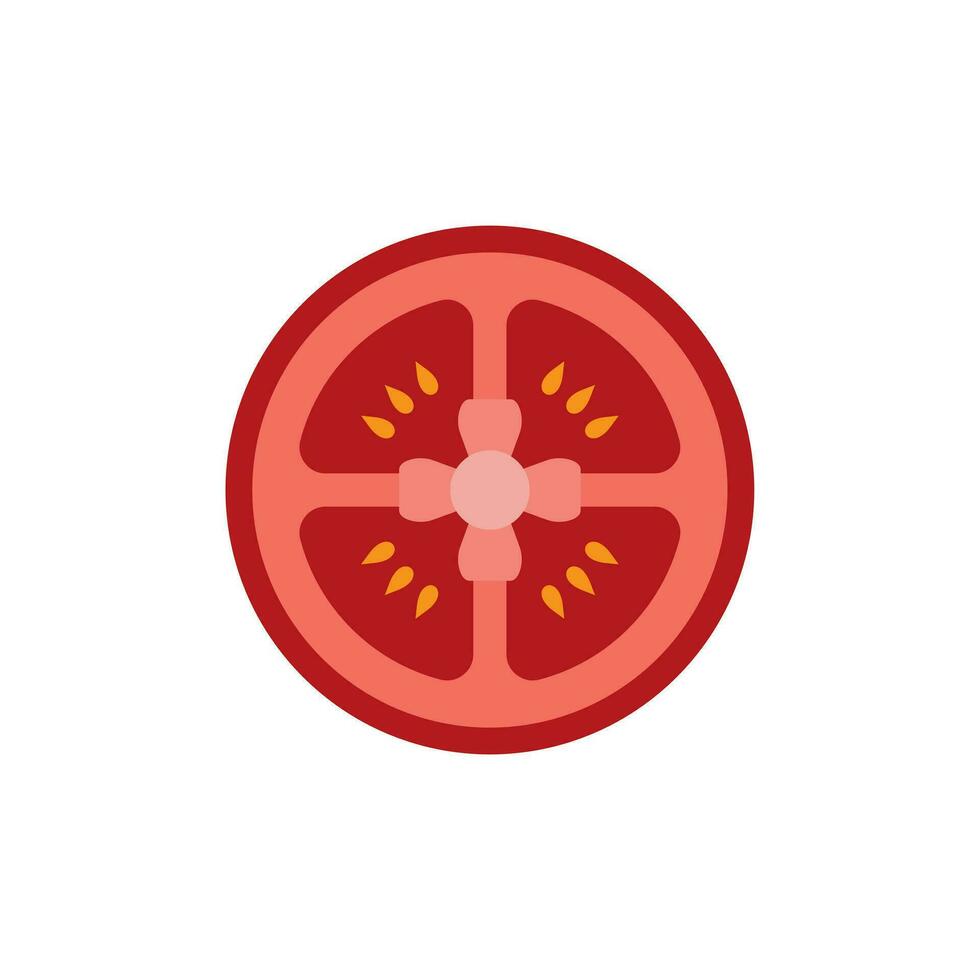 Slice of red tomato flat design vector illustration isolated on white