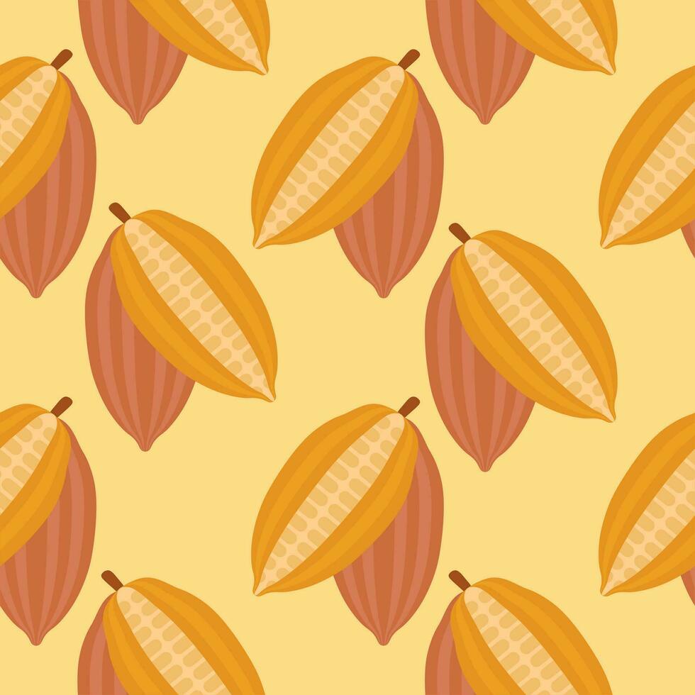 Cacao seamless pattern vector illustration. Natural chocolate. Organic sweet food, graphic art sketch. Cocoa vintage package.