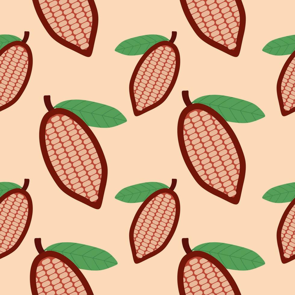 Cacao seamless pattern vector illustration. Natural chocolate. Organic sweet food, graphic art sketch. Cocoa vintage package.