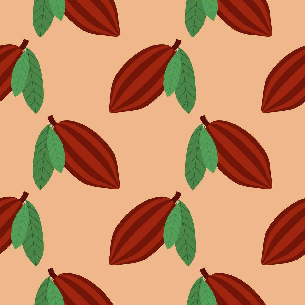 Cacao seamless pattern vector illustration. Natural chocolate. Organic sweet food, graphic art sketch. Cocoa vintage package.