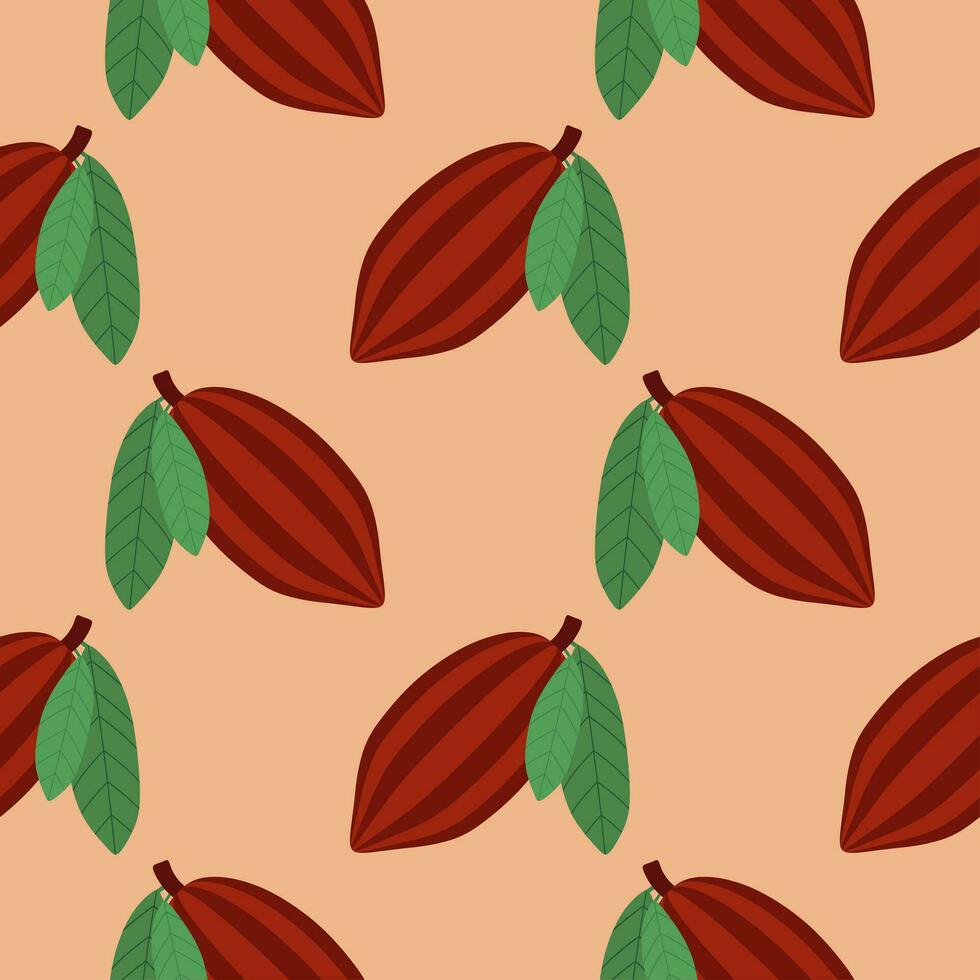 Cacao seamless pattern vector illustration. Natural chocolate. Organic sweet food, graphic art sketch. Cocoa vintage package.