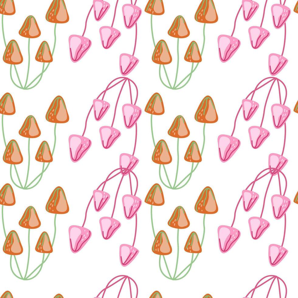 Hand drawn toadstool mushrooms seamless pattern. Magical fly agaric wallpaper. vector