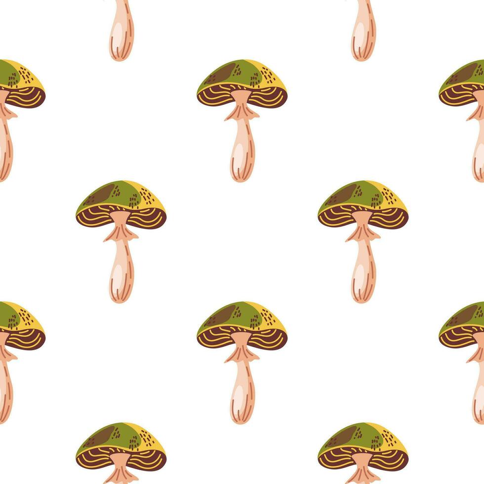 Seamless pattern with psychedelic mushrooms. Magical fly agaric wallpaper. vector