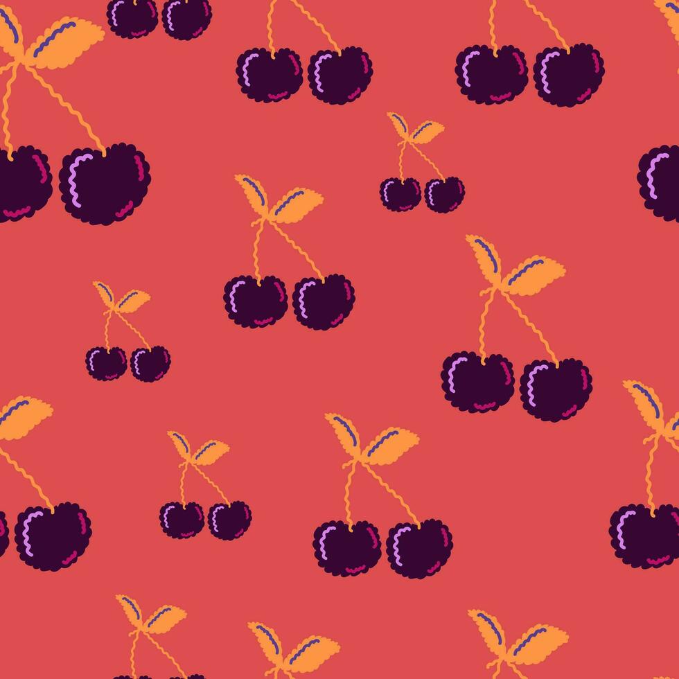 Cute cherry seamless pattern. Hand drawn cherries wallpaper. vector