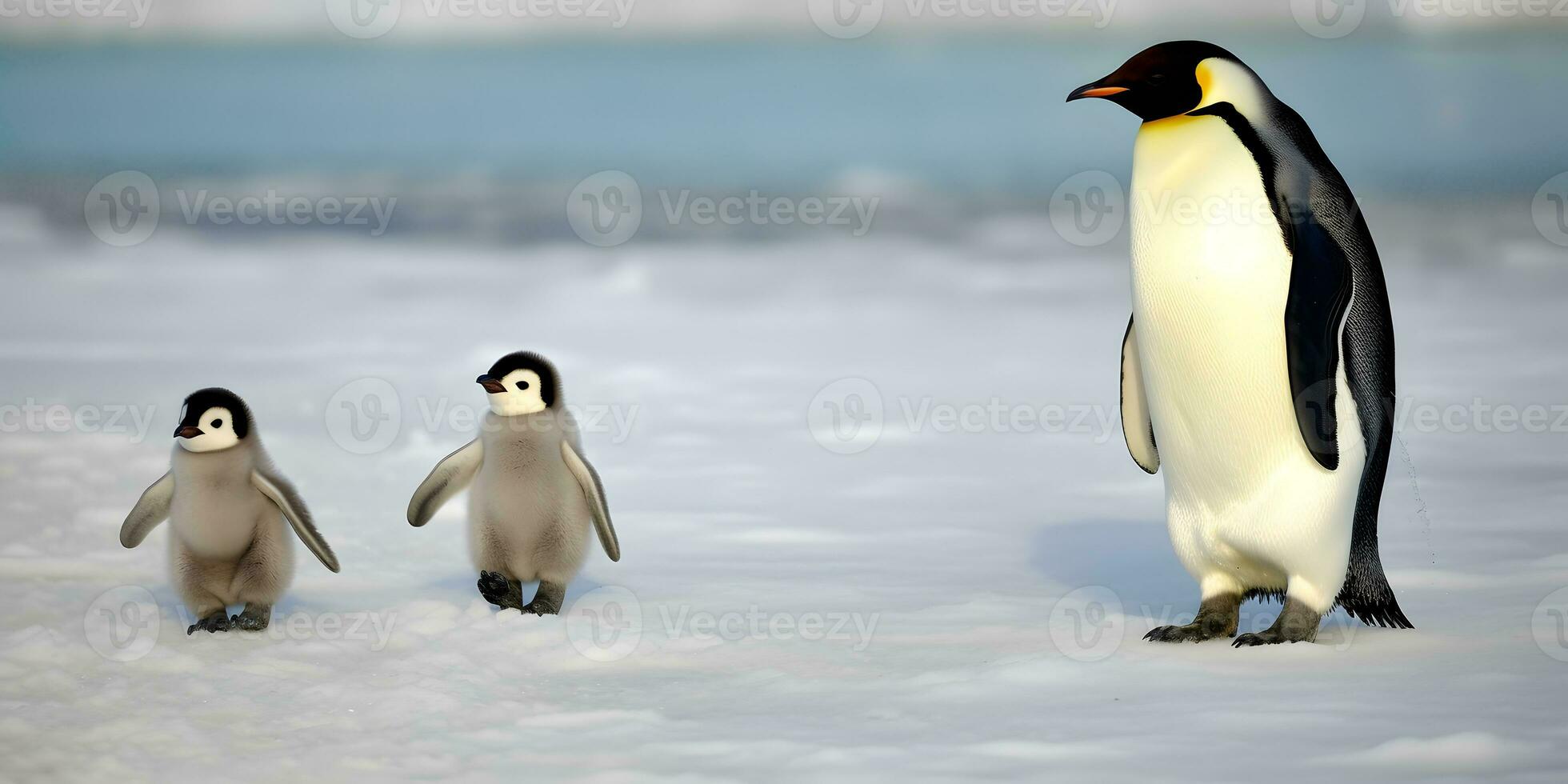 Dad or mom and baby penguins. Father love, bond and parenting concept. photo