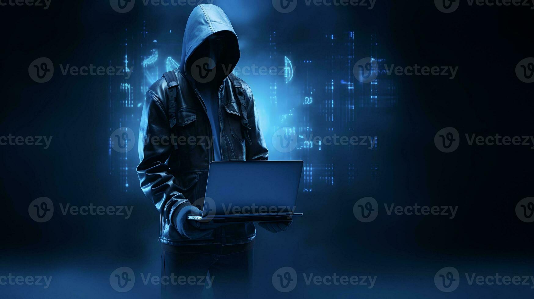 Anonymous hacker with laptop. Concept of dark web, cybercrime, cyberattack, etc photo