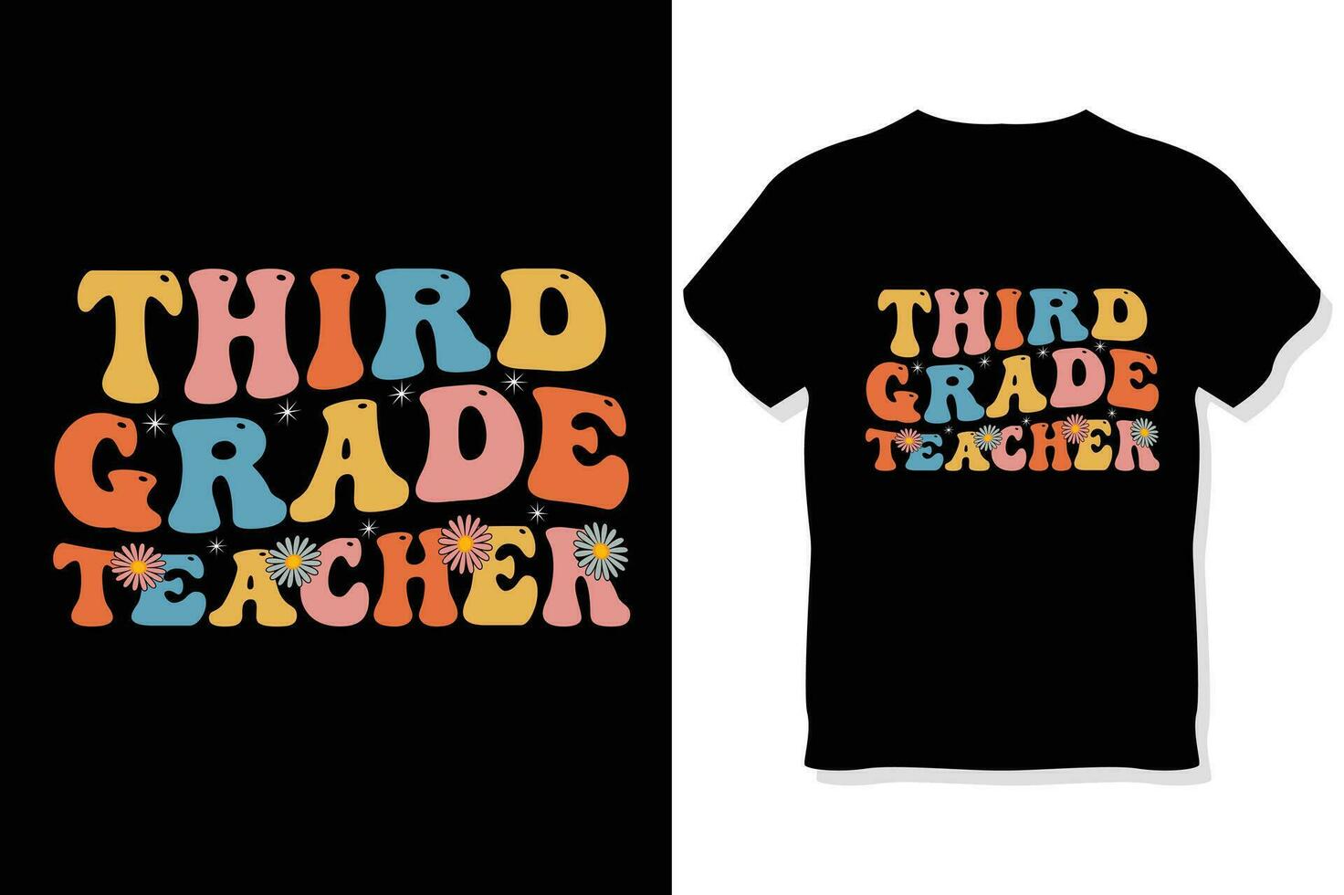 Third grade  teacher  Retro wavy Teacher t shirt ,Teachers day  t shirt vector