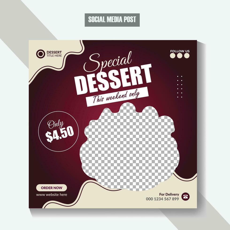 Social media delicious chocolate cake banner post design vector