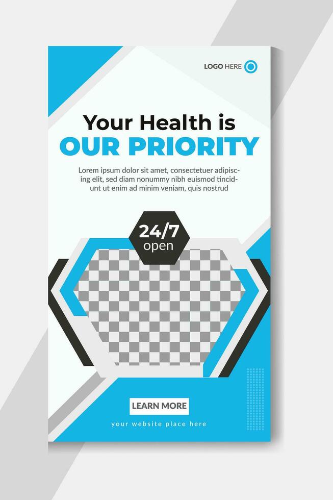 Clinical social media stories template or Hospital healthcare social media stories vector