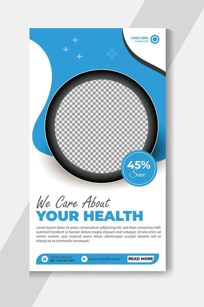 Medical care social media stories post template vector