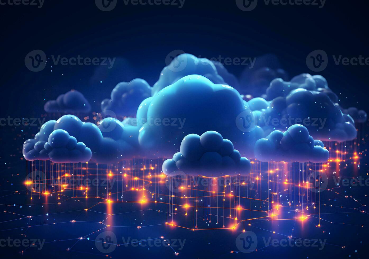 Cloud data storage, cloud computing and data transfer concept. AI generated photo