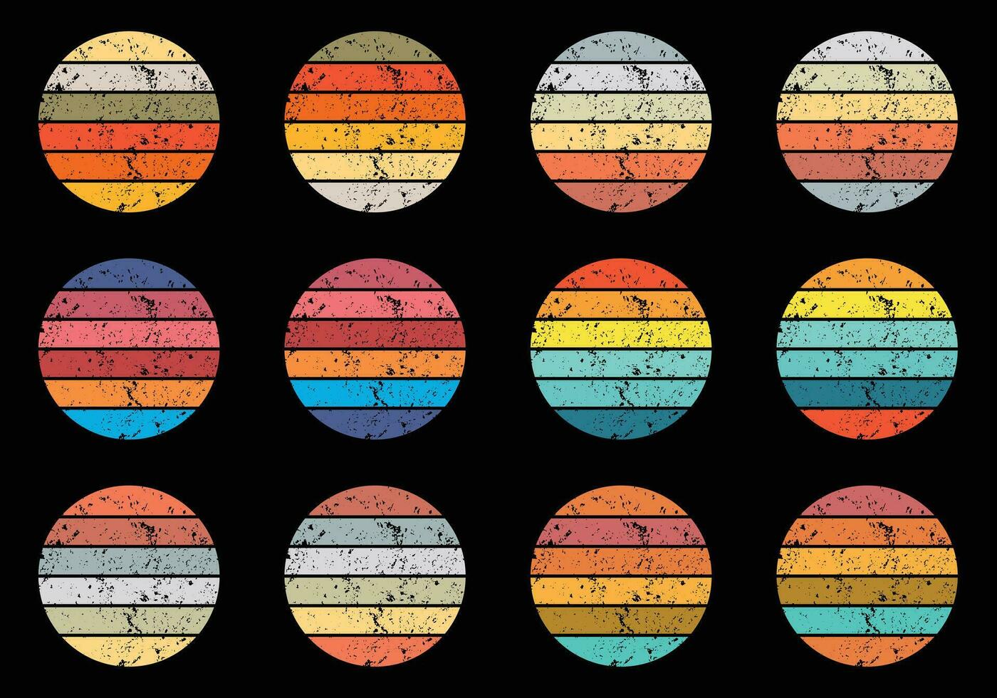 Retro vintage circle sunset background grunge sun vector element for tshirt design template