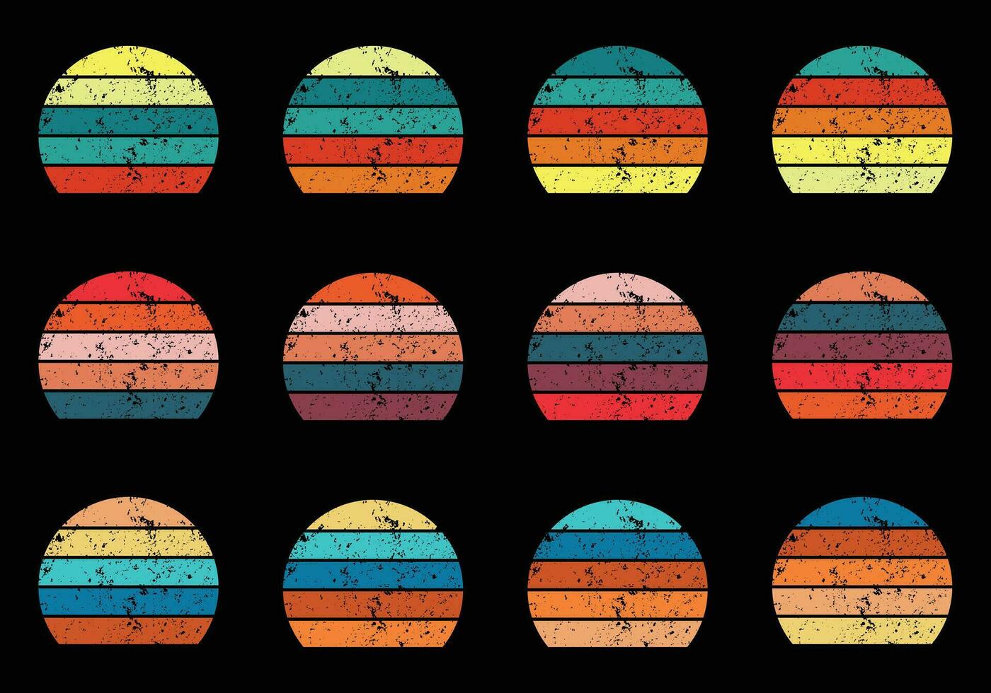 Retro vintage circle sunset background grunge sun vector element for tshirt design template