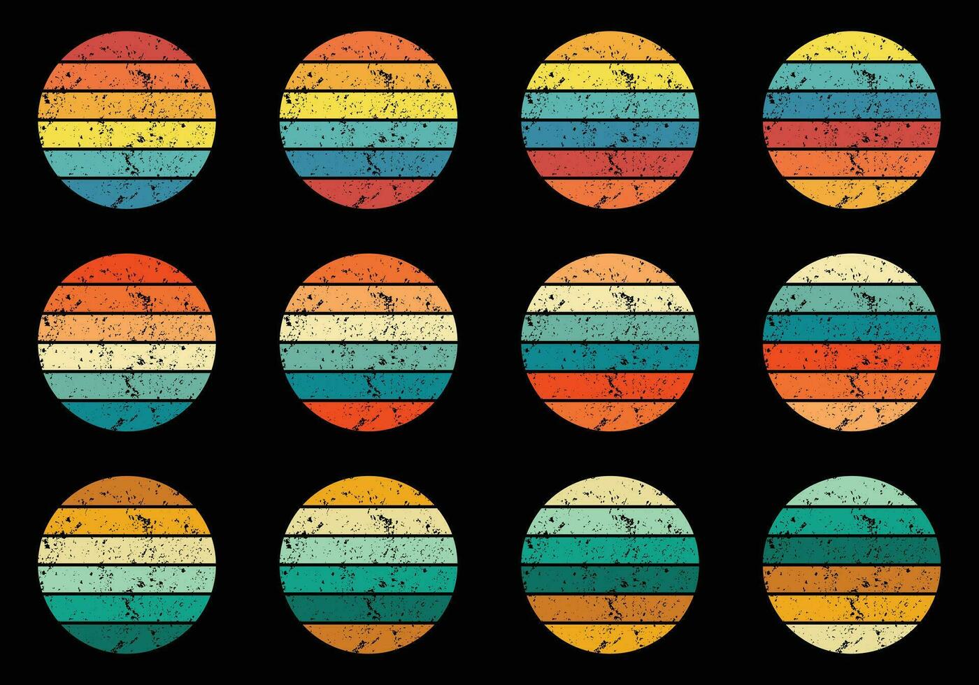 Retro vintage circle sunset background grunge sun vector element for tshirt design template