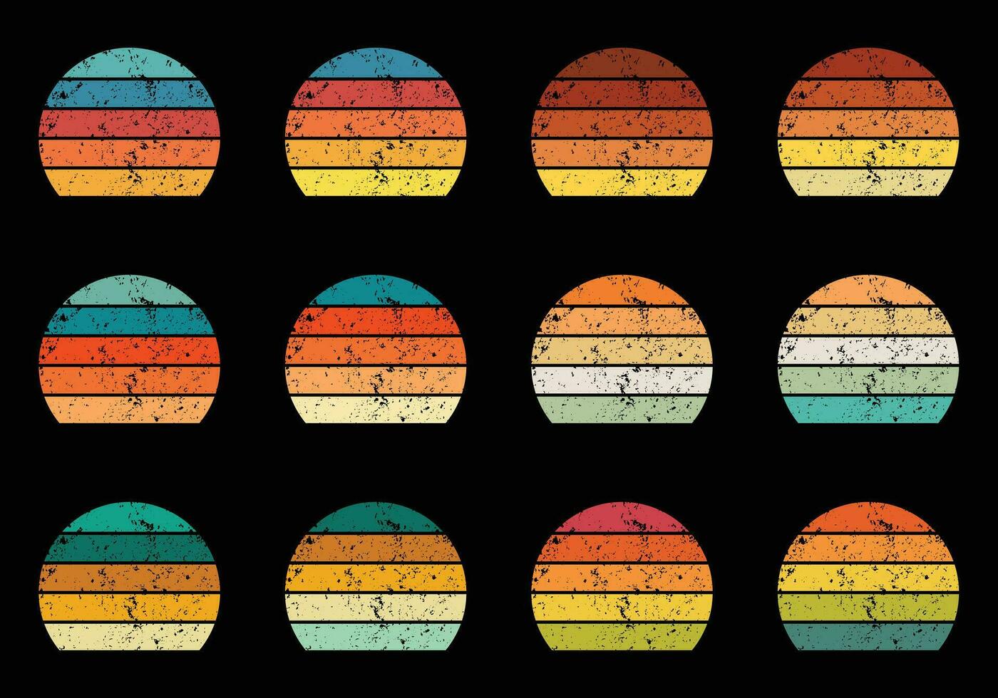 Retro vintage circle sunset background grunge sun vector element for tshirt design template