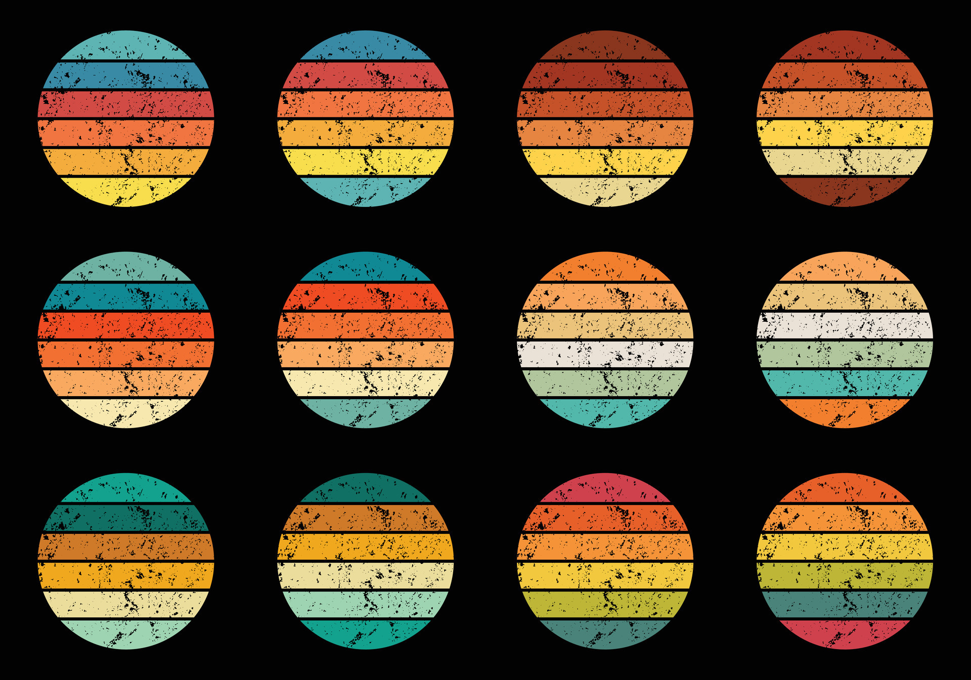 Retro vintage circle sunset background grunge sun vector element for