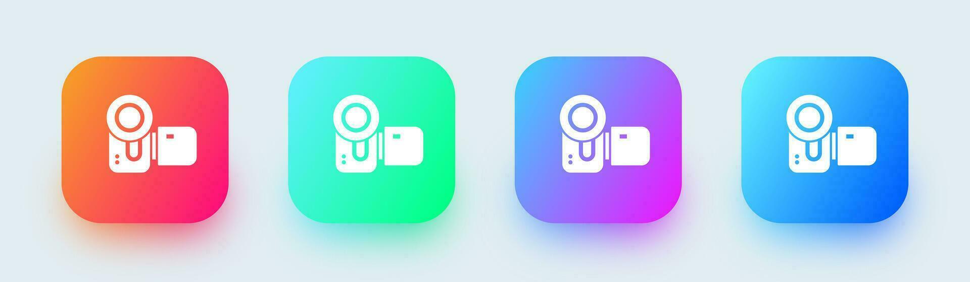 Handycam solid icon in square gradient colors. Camera recorder signs vector illustration.