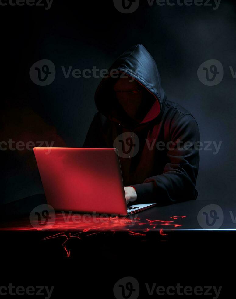 Anonymous hacker. Concept of dark web, cybercrime, cyberattack, etc. AI generated image photo