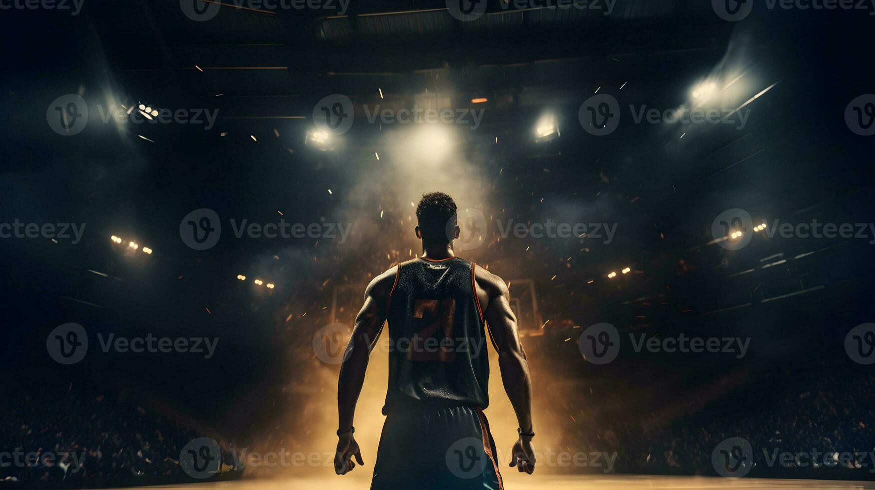 Basketball player celebrating in the stadium. Concept of winner, success, victory. AI generated photo