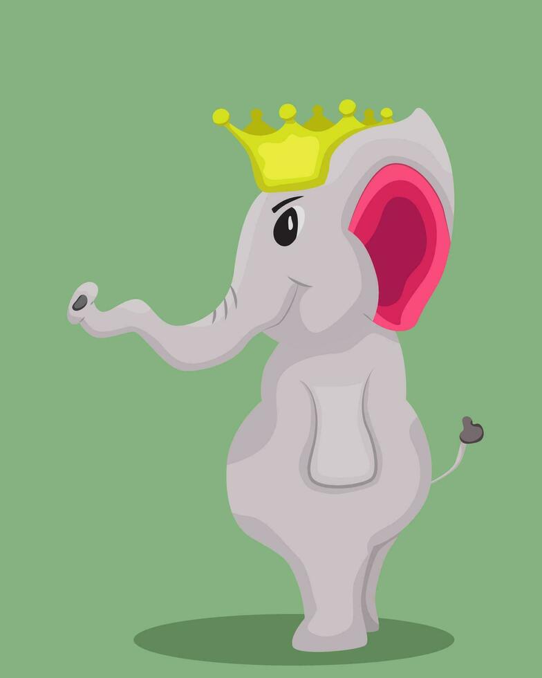 Cute elephant king standing with crown. vector