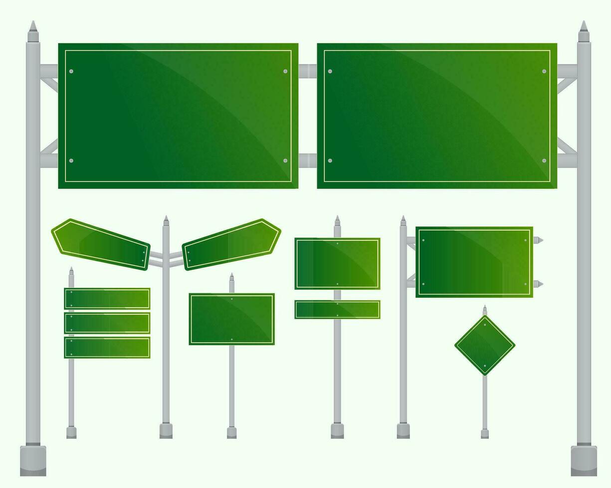 Set of road signs, Green traffic signs isolated. vector