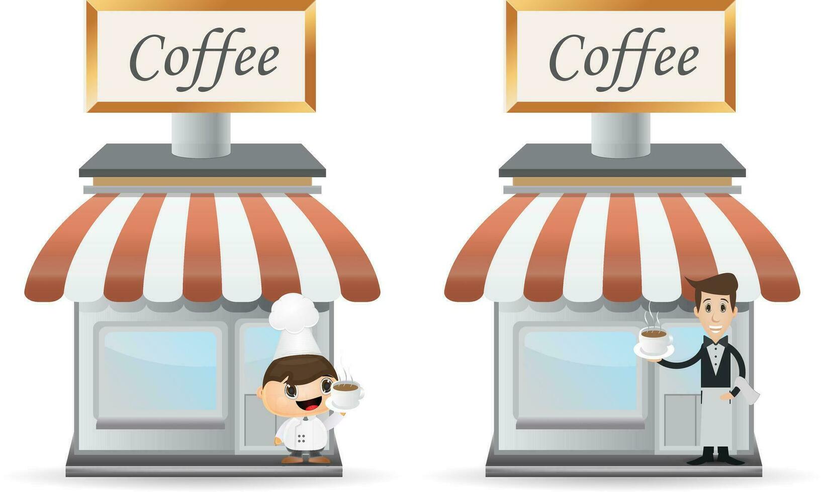 storefront coffee icon and cartoon character vector