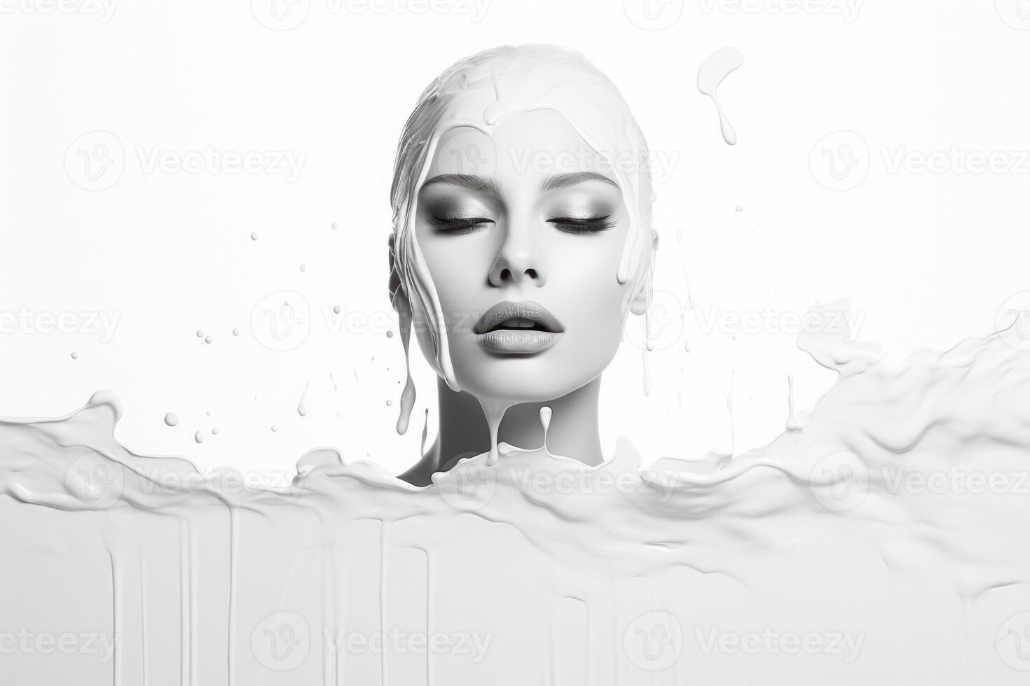 beautiful woman is covered in liquid abstract monochrom photo