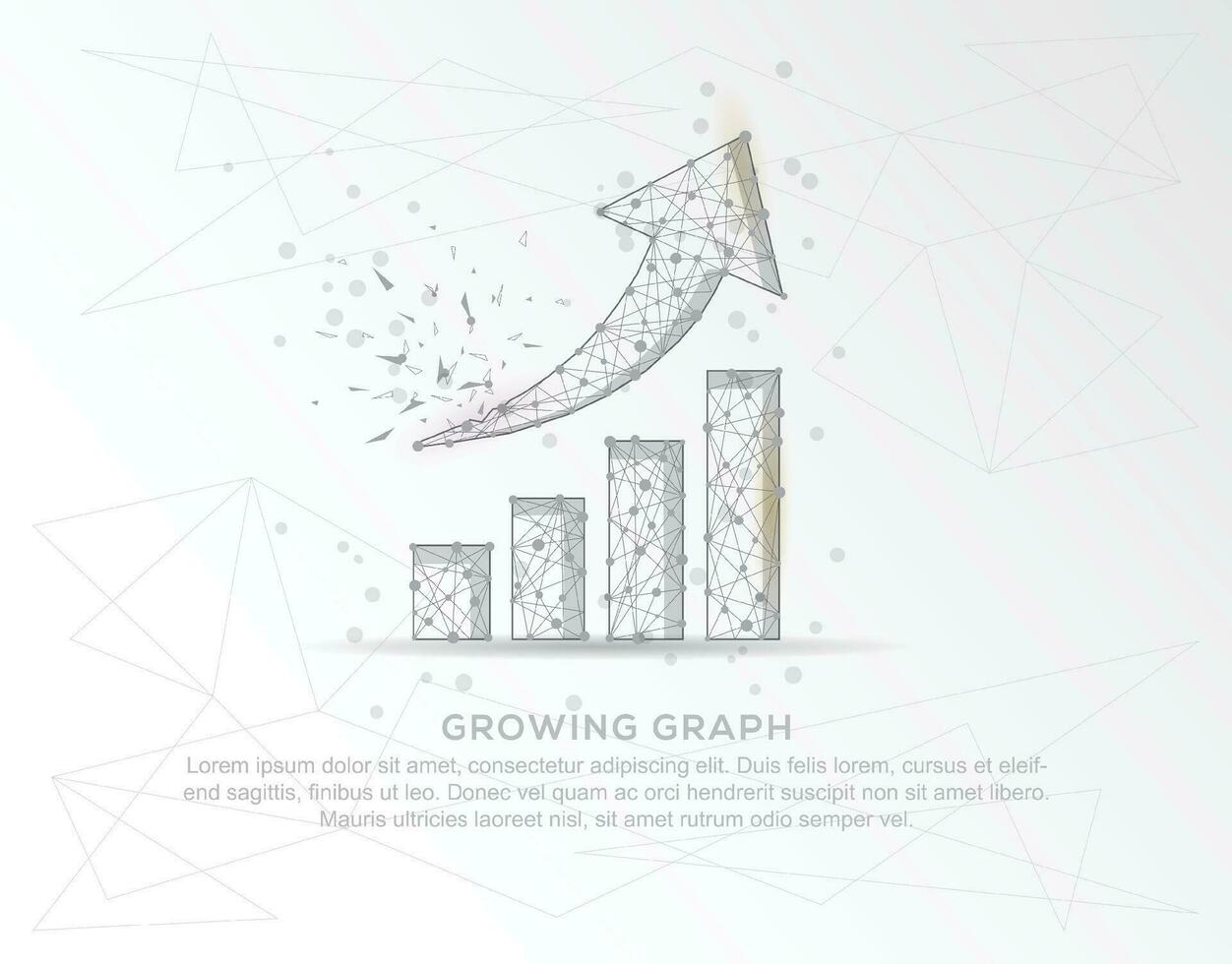 Growing up graph chart abstract mash line and composition digitally drawn in the form of broken a part triangle shape and scattered dots. vector
