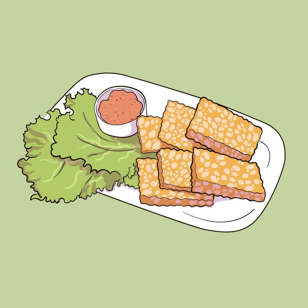 tempe goreng indonesio comida vector ilustración