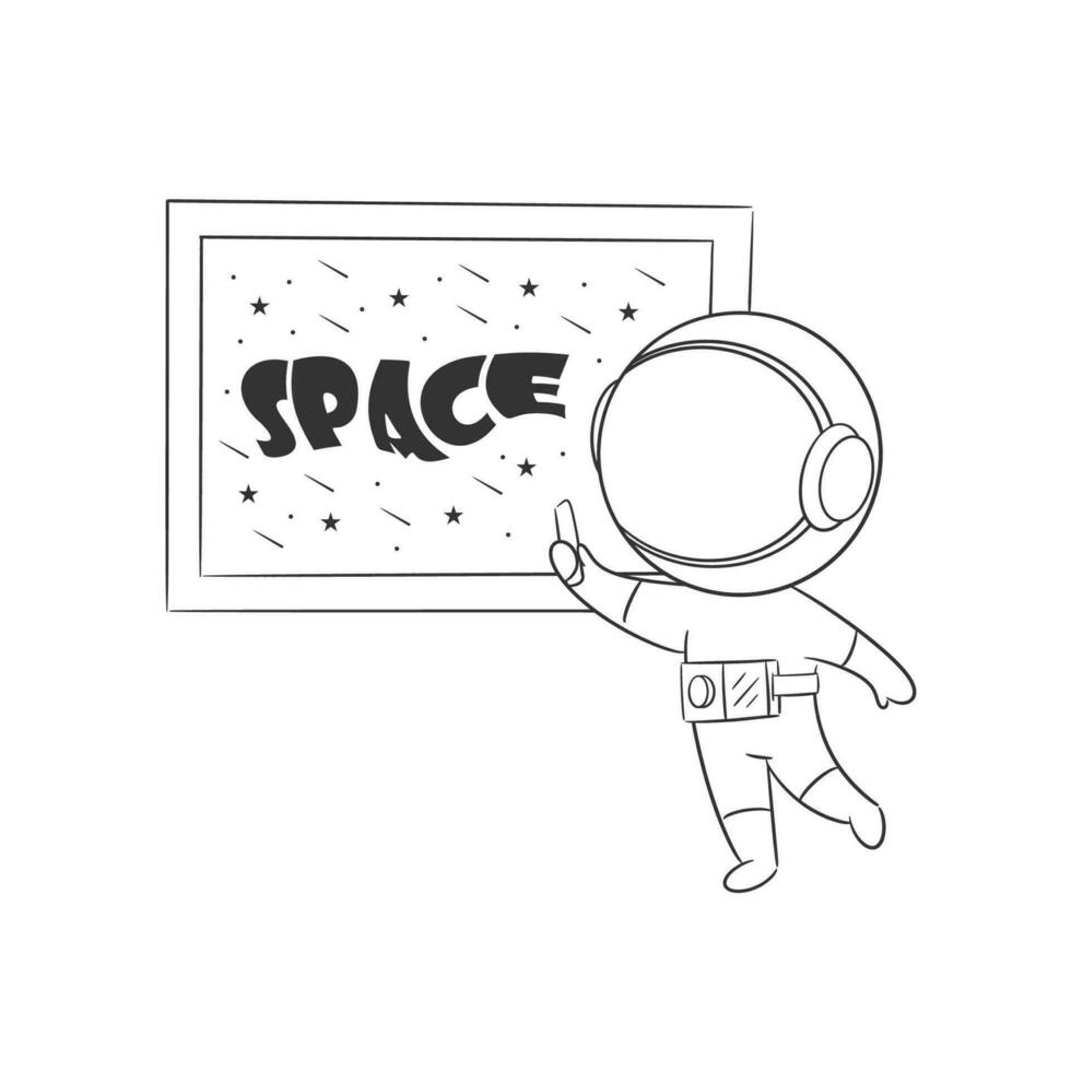 Astronaut is drawing on the blackboard for coloring vector